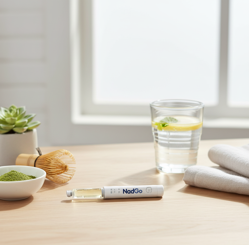 NadGo pre-filled NAD+ pen on table